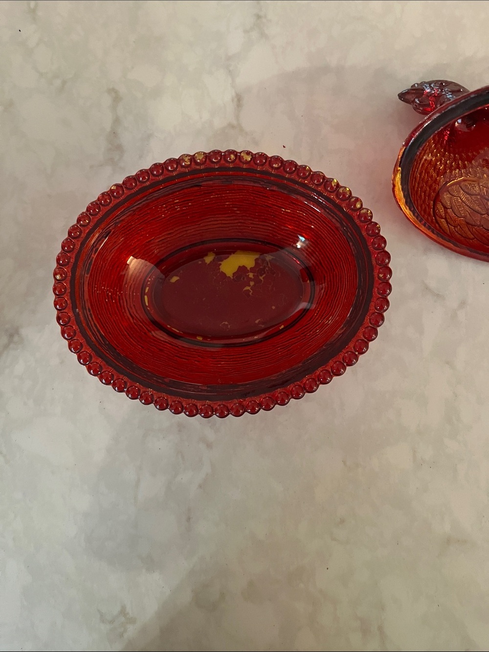 Red Hen on Nest Beaded Nest Candy Dish Vintage Farmhouse Decor. READ - Picture 3 of 7